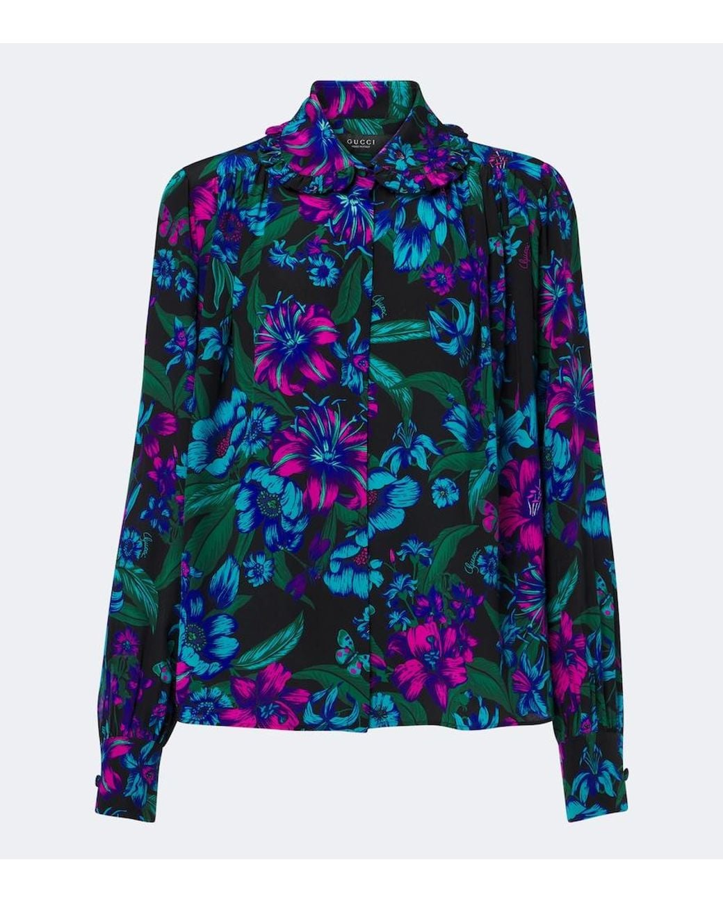 Gucci Blue Flora Silk Shirt