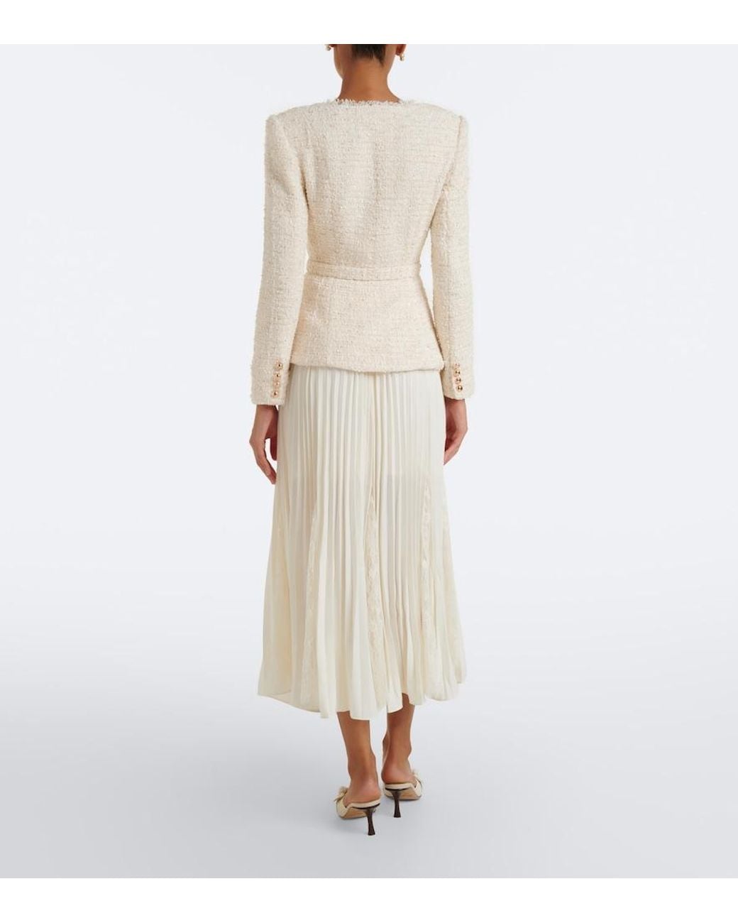 Self-Portrait Natural Belted Boucle Blazer Dress