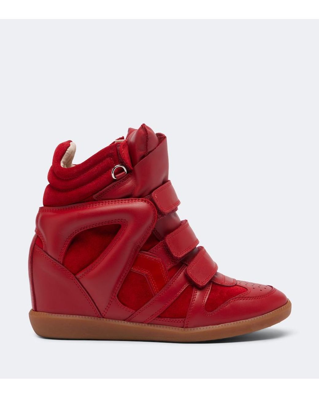 Isabel Marant Red Beckett Leather And Suede Wedge Sneakers