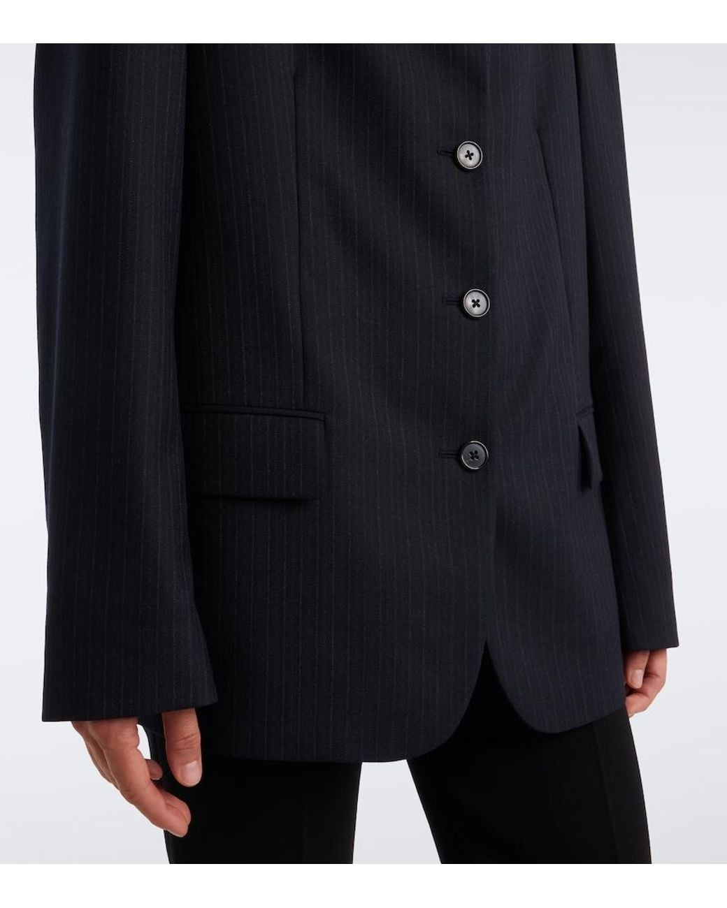 The Row Blue Gelda Chalk Stripe Wool Blazer