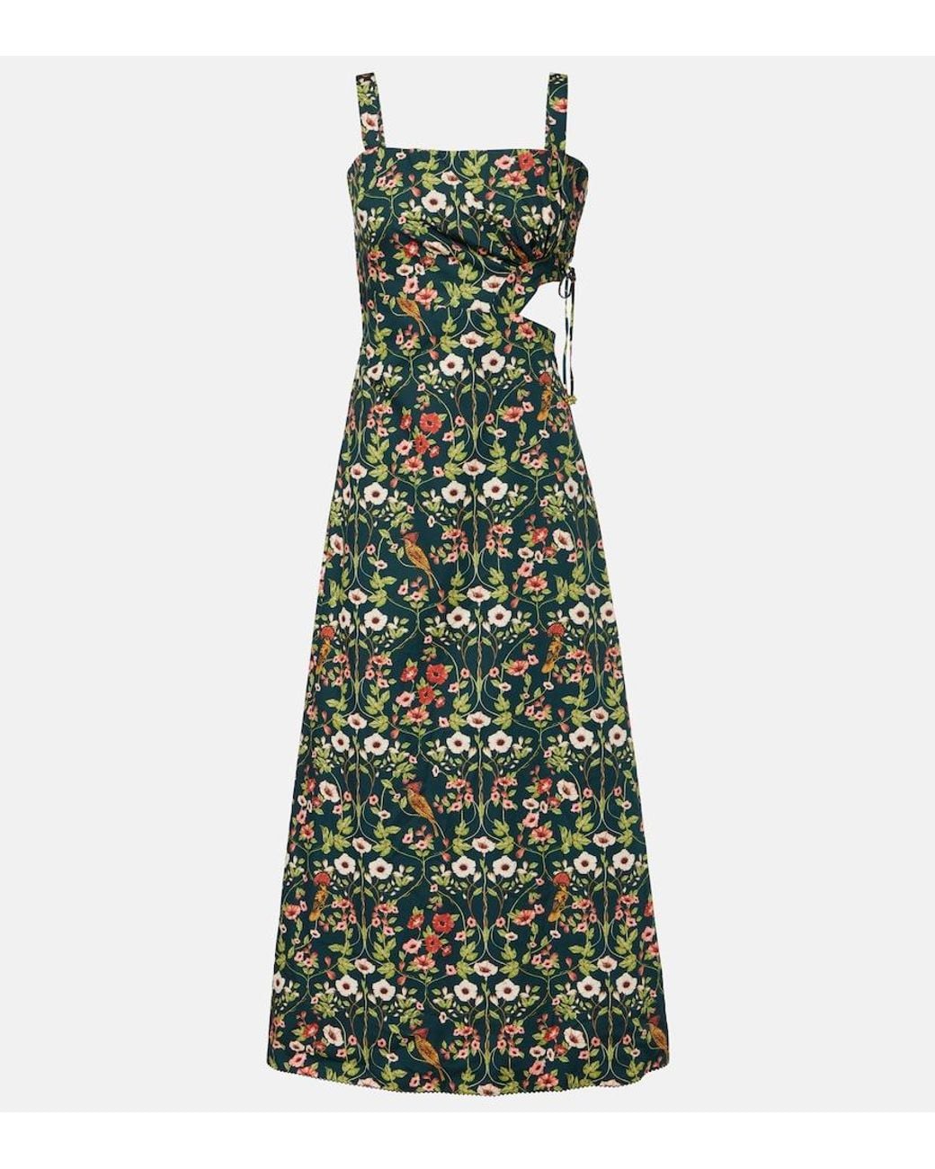 Agua Bendita Green Verano Cutout Floral Cotton Midi Dress