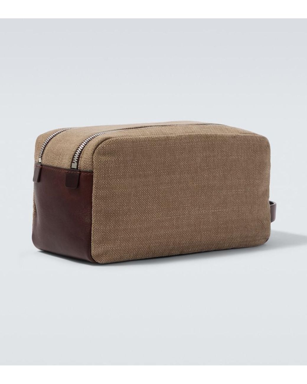 Brunello Cucinelli Brown Leather-Trimmed Toiletry Bag for men