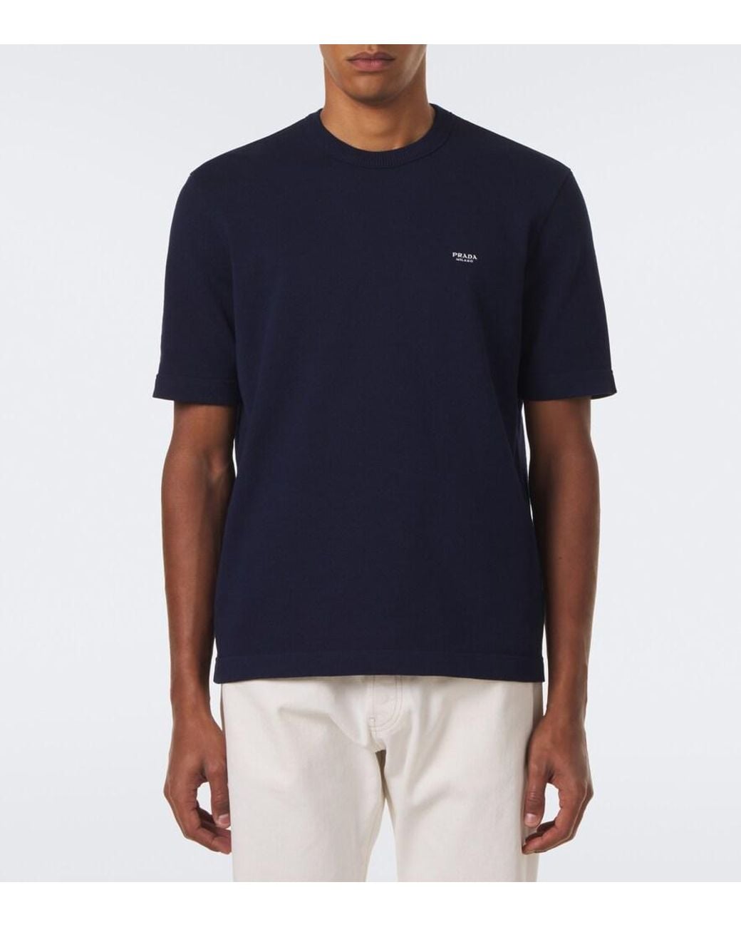 Prada Blue Logo Cotton T-Shirt for men
