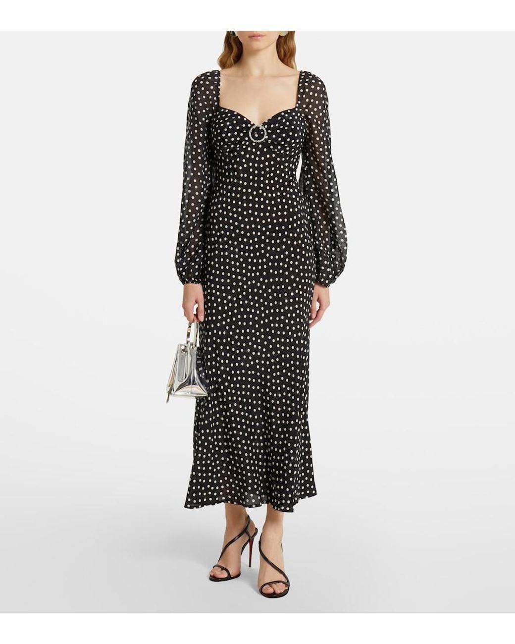RIXO London Ivy Polka-Dot Silk Maxi Dress in Black