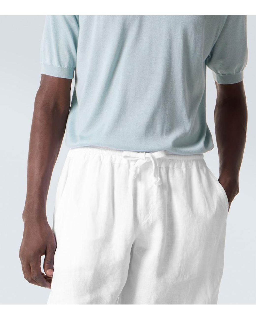 Fedeli White Vico Linen Bermuda Shorts for men