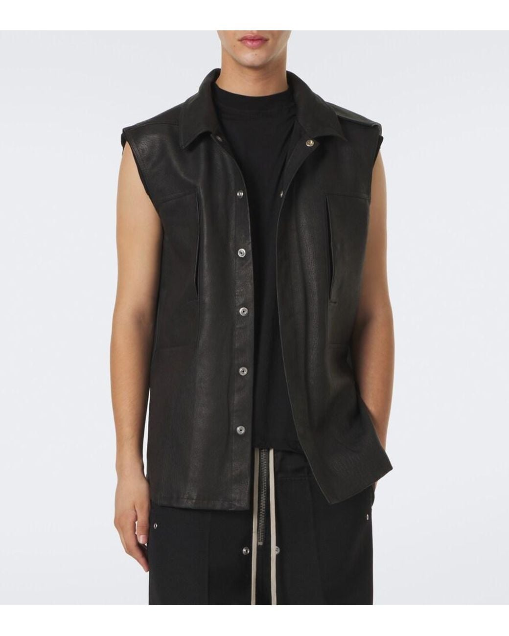 Rick Owens Black Sl Leather Vest for men