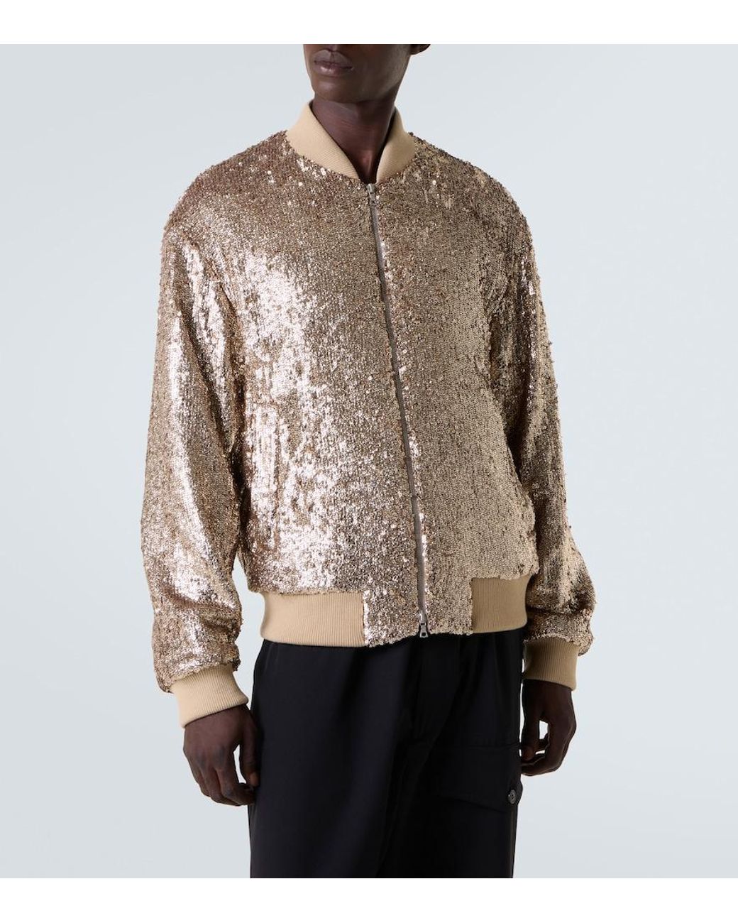 Dries Van Noten Brown Sequined Bomber Jacket for men