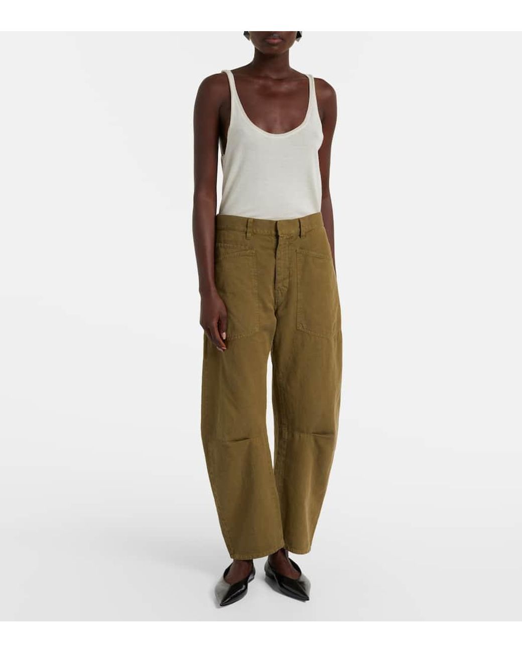 Nili Lotan Green Shon Cotton And Linen Barrel-Leg Pants