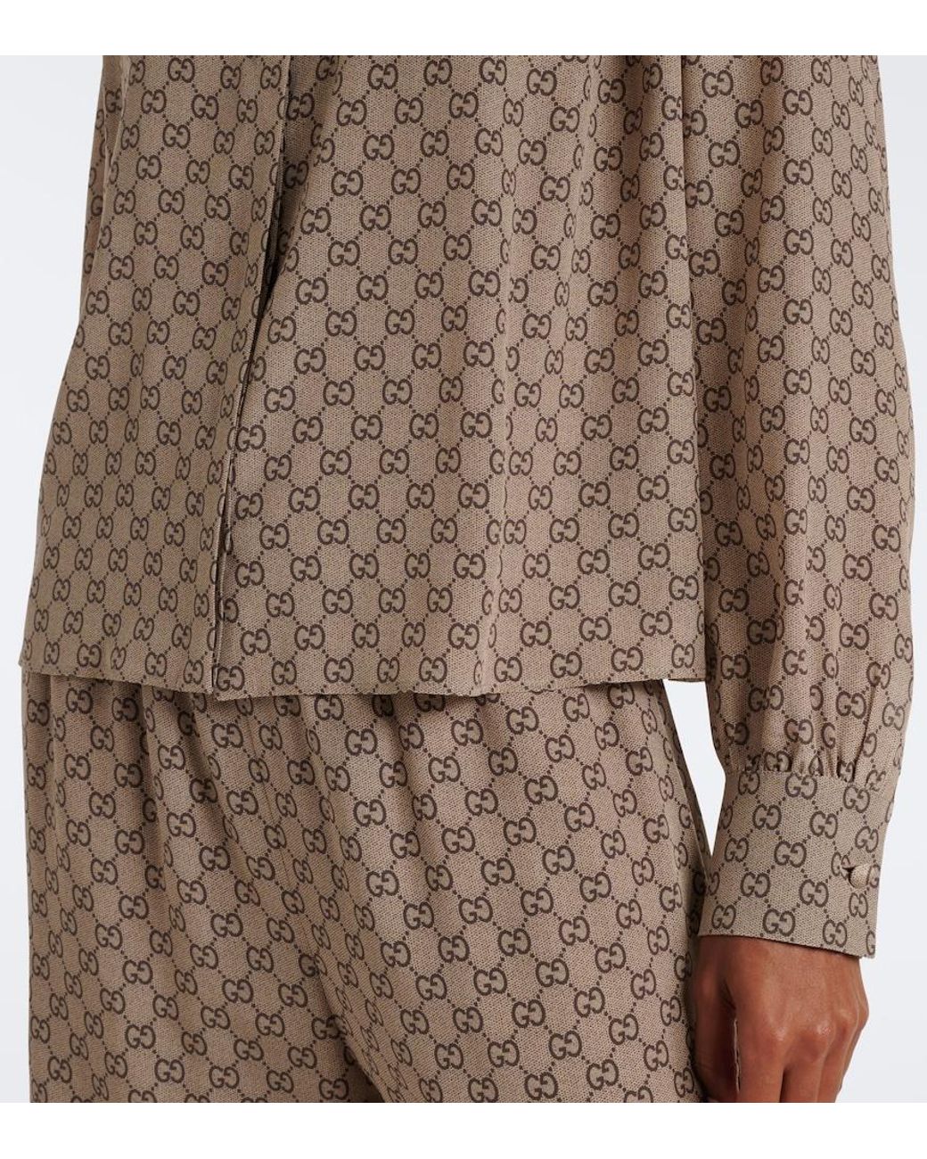 Gucci Brown Gg Silk Crepe De Chine Blouse