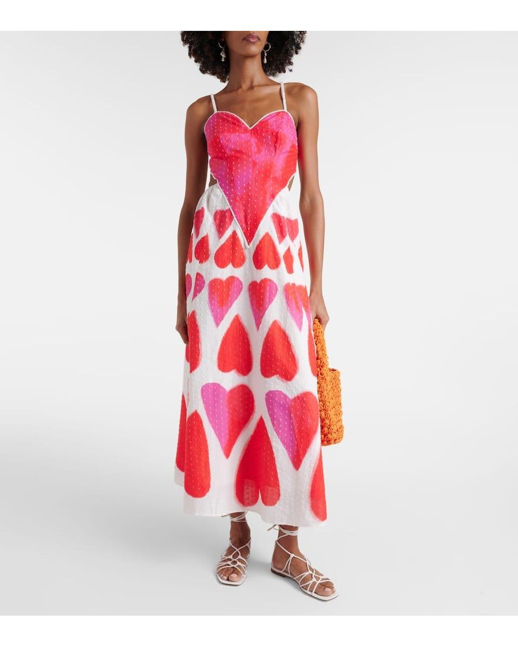 FARM Rio Painted Hearts Cotton Maxi Dress in Red | Lyst