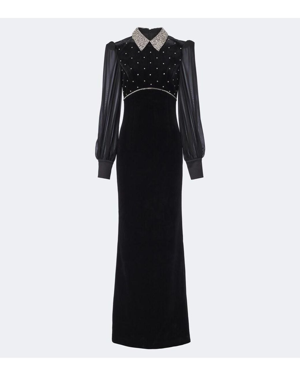 Rebecca Vallance Black Ingred Crystal-Embellished Velvet Gown