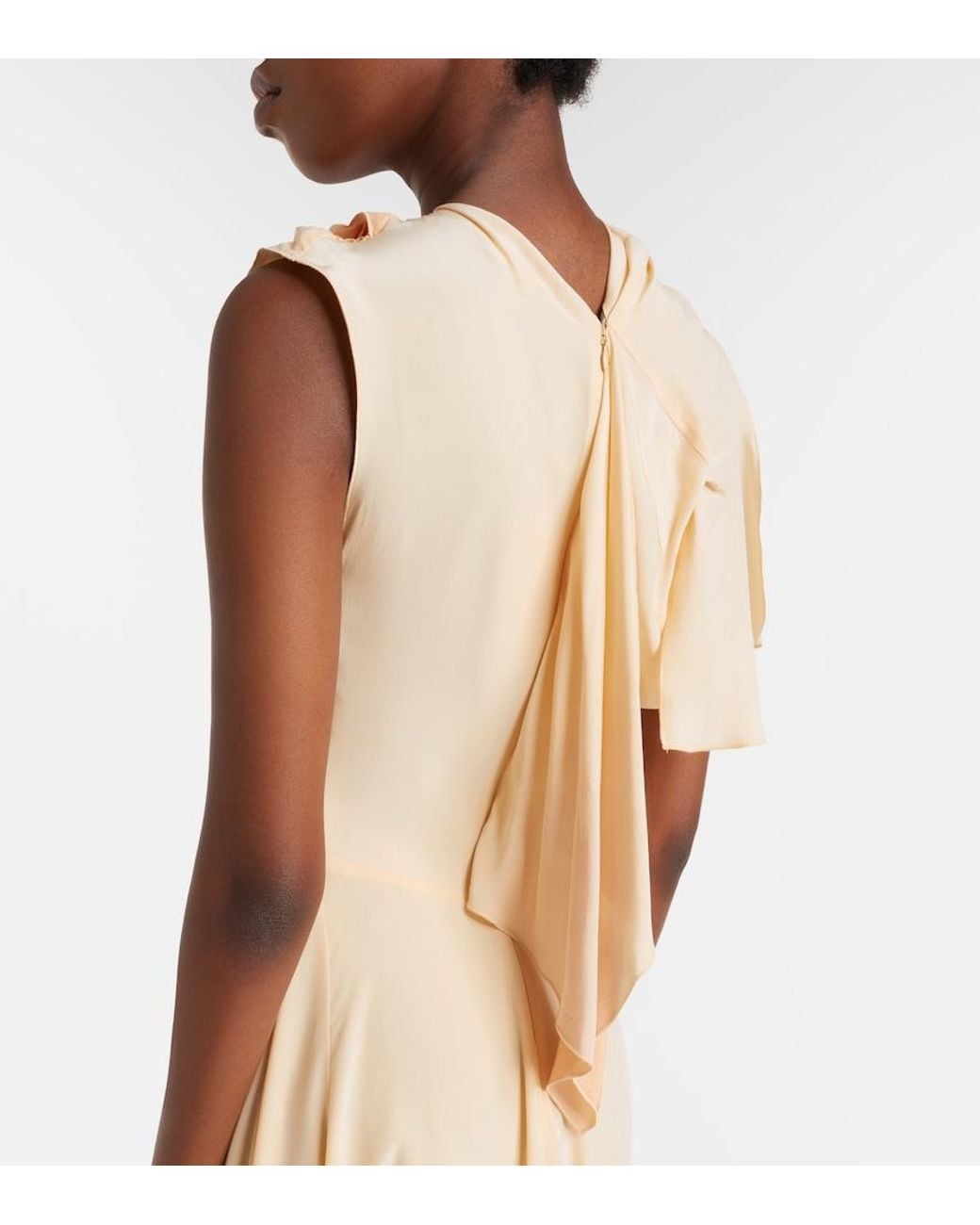 Victoria Beckham Natural Asymmetric Smocked Silk Cocktail Dress