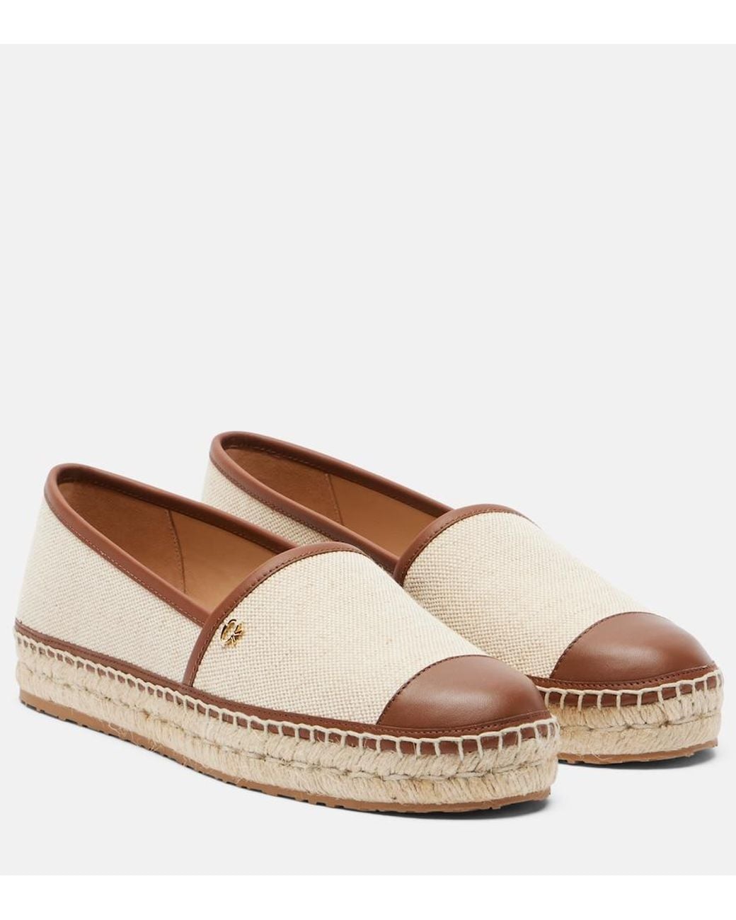 Gianvito Rossi Brown Leather-Trimmed Canvas Espadrilles