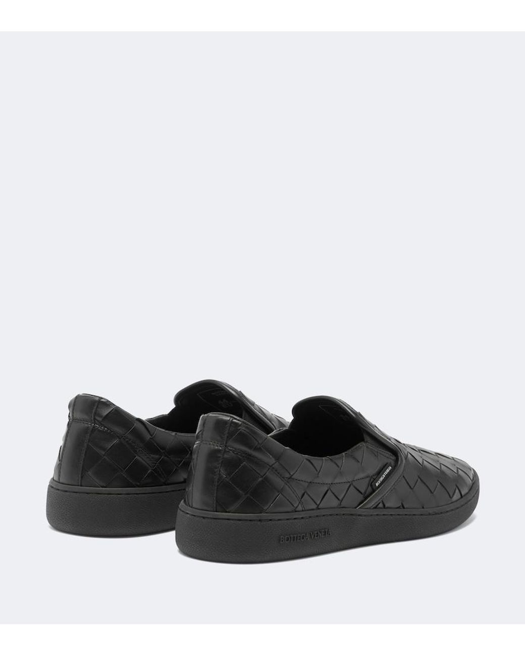 Bottega Veneta Black Sawyer Leather Slip-On Sneakers for men