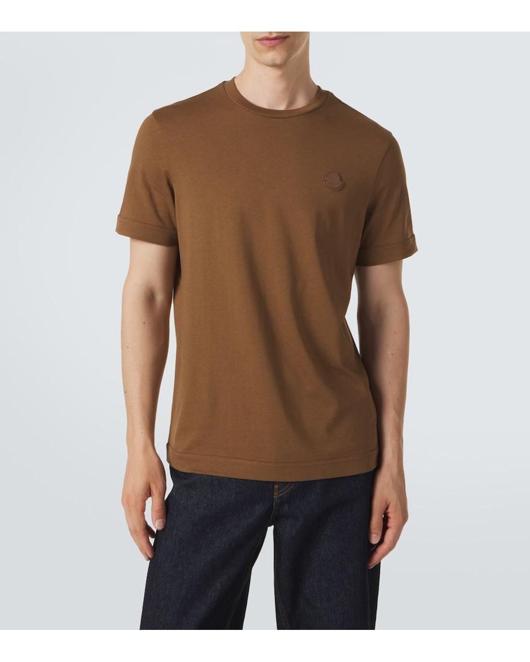 Moncler Brown Leather-Trimmed Cotton Jersey T-Shirt for men
