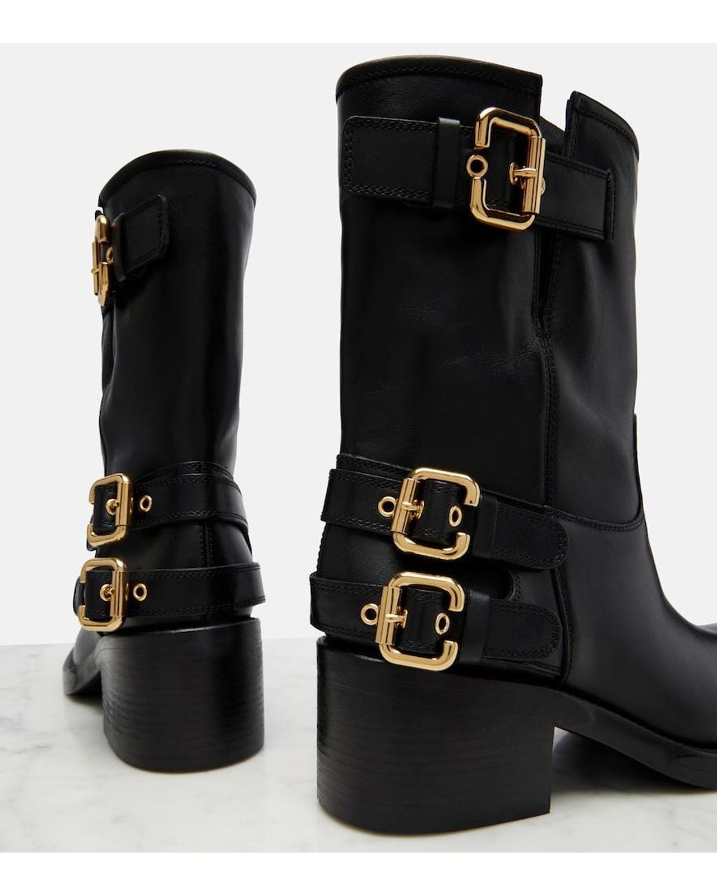 Chloé Black Dakota Leather Biker Boots