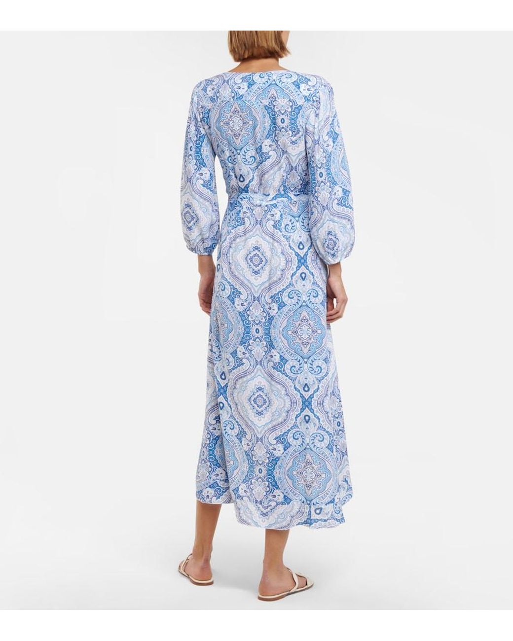 Melissa Odabash Blue Taylor Printed Wrap Midi Dress