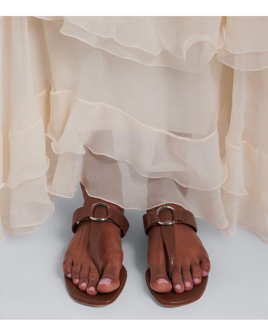Manolo Blahnik Brown Mionasan Leather Thong Sandals