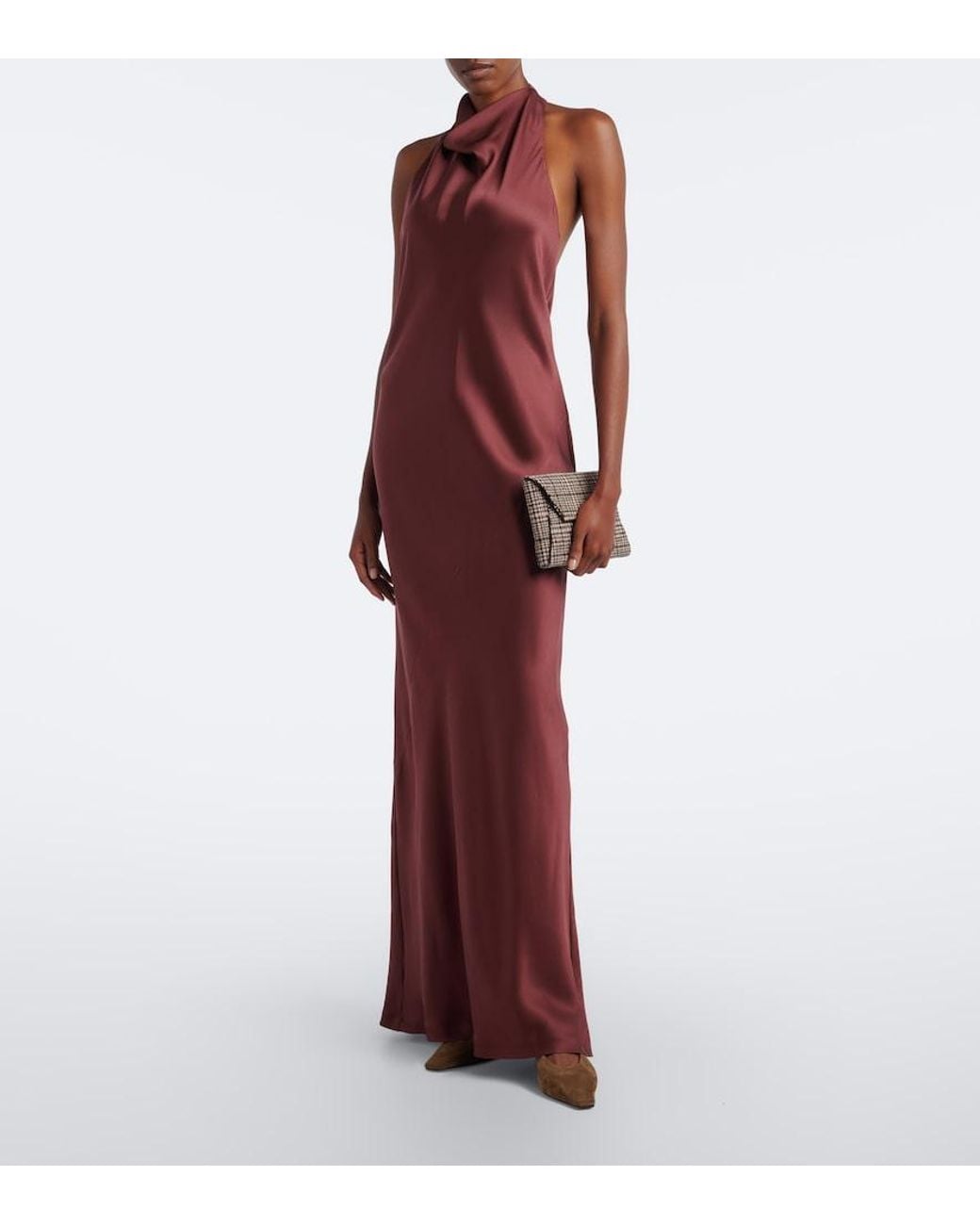 Brunello Cucinelli Purple Halterneck Silk Satin Gown