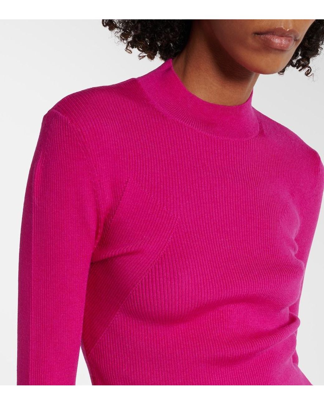 Nina Ricci Pink Ruffled Wool-Blend Sweater