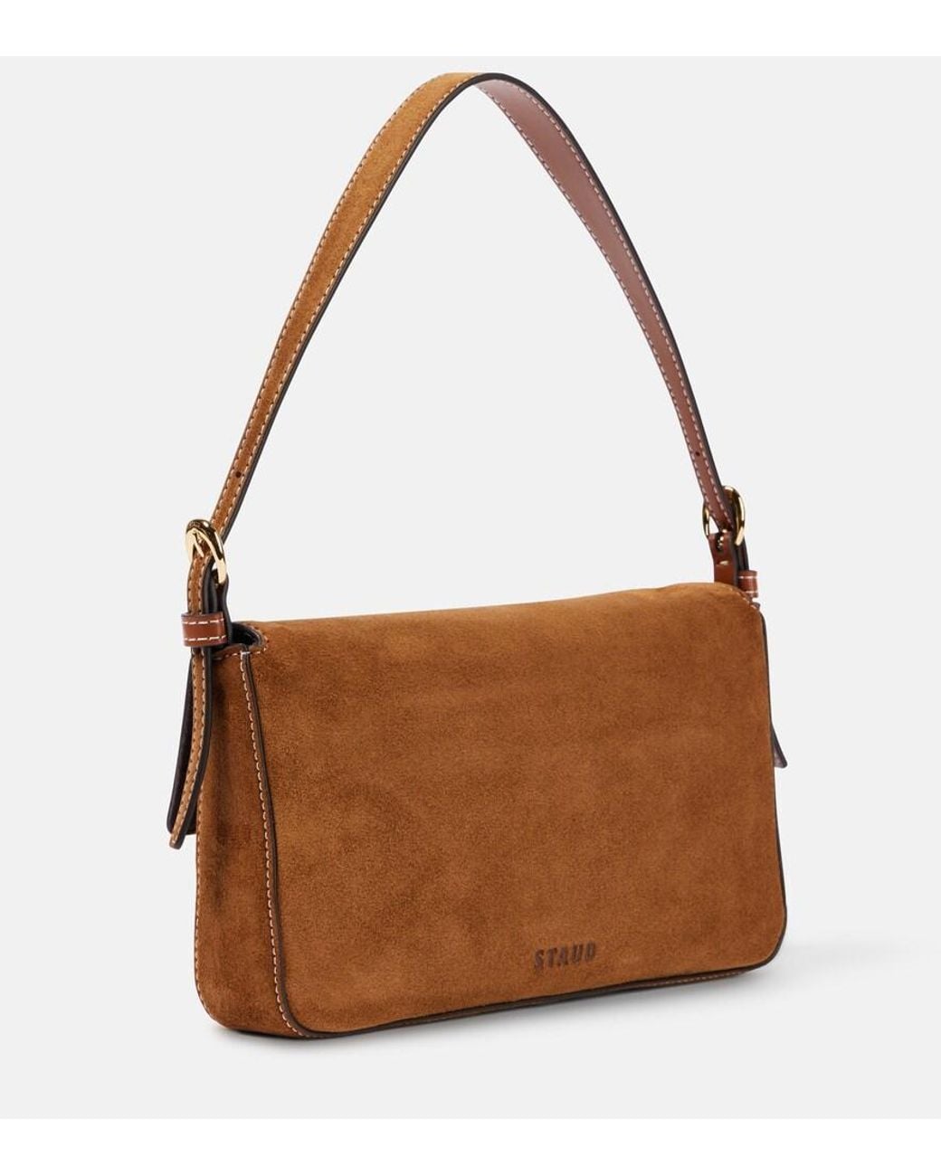 Staud Brown Suede Snap-Clasp Shoulder Bag
