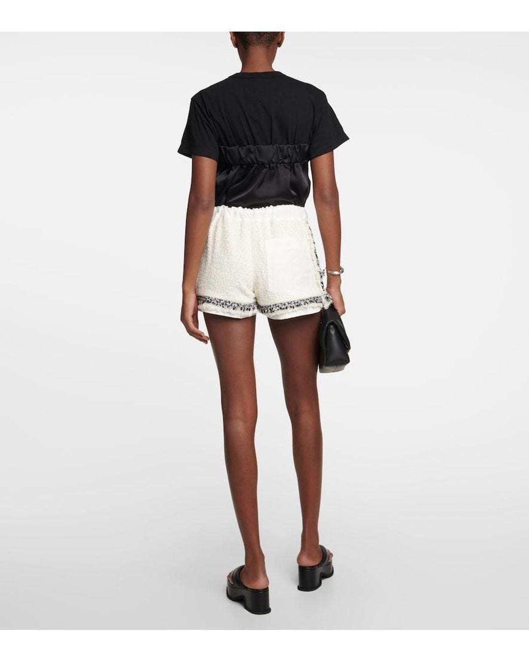 Sacai White Drawstring Tweed Shorts