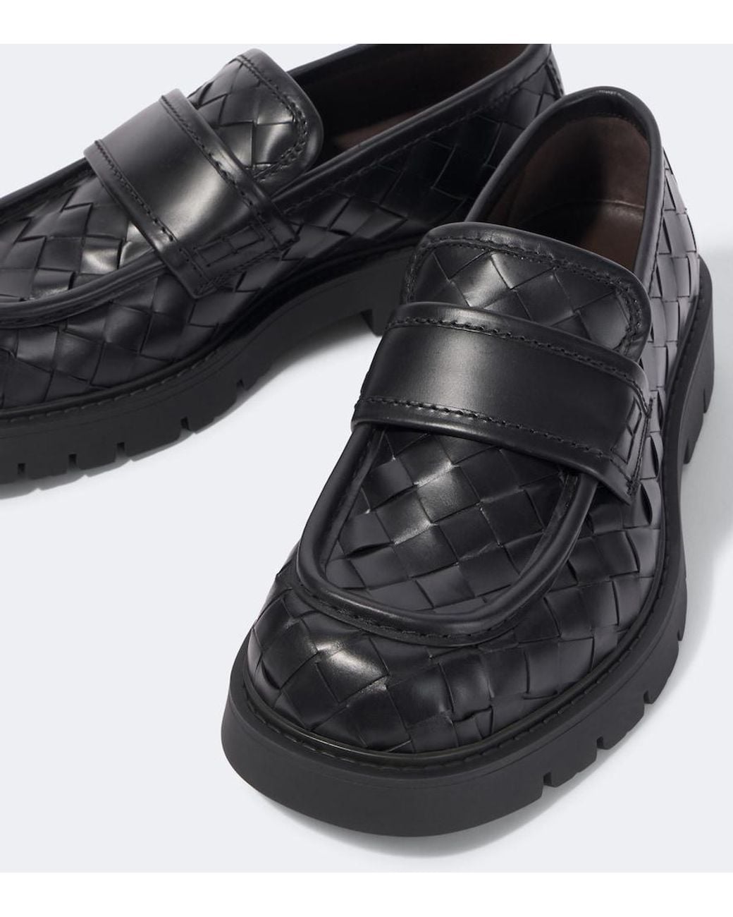 Bottega Veneta Black Haddock Intrecciato Leather Loafers for men