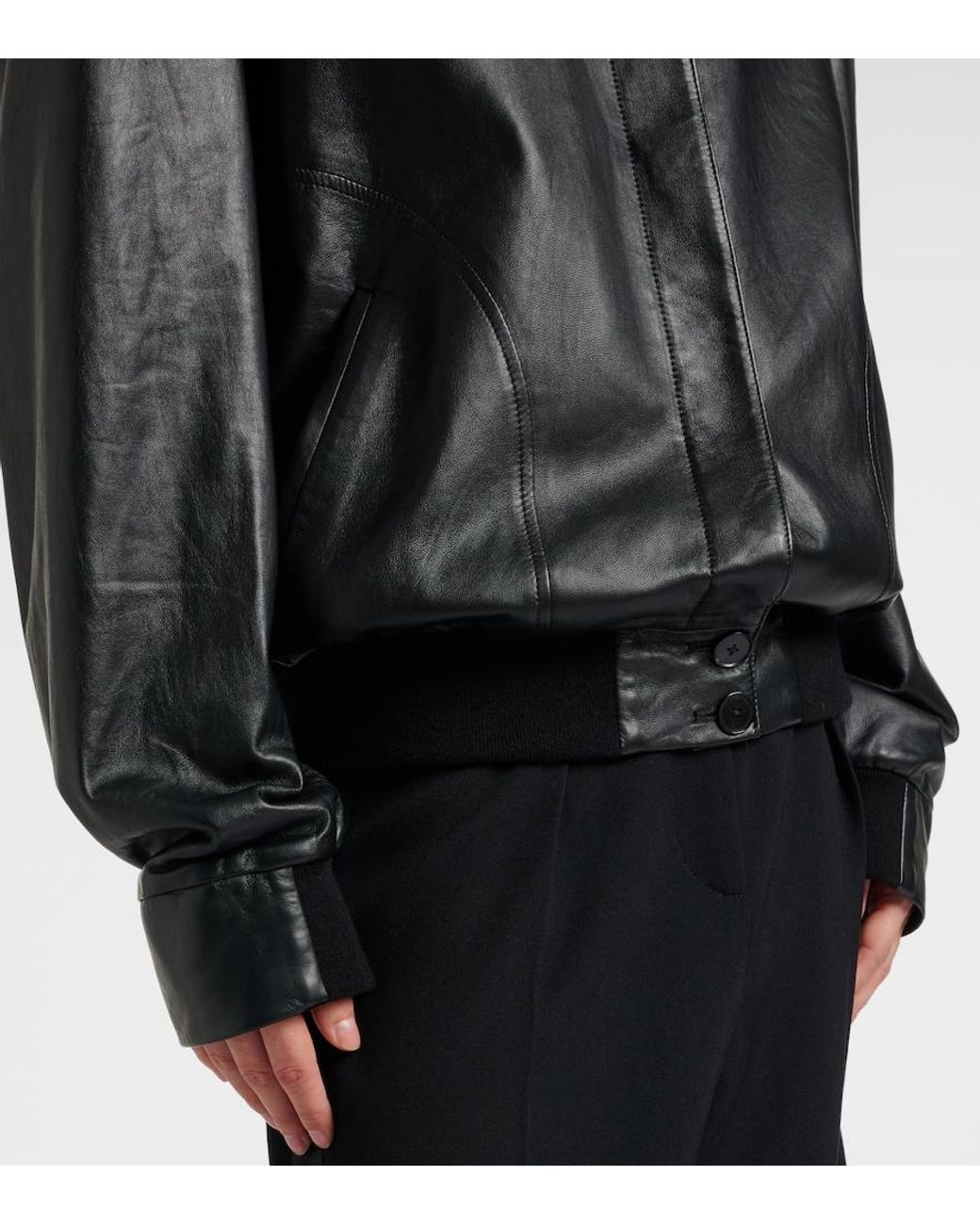 The Row Black Eleonora Leather Bomber Jacket