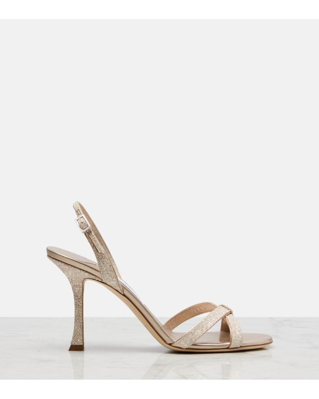 Jimmy Choo Natural Elsy 90 Glitter Slingback Sandals