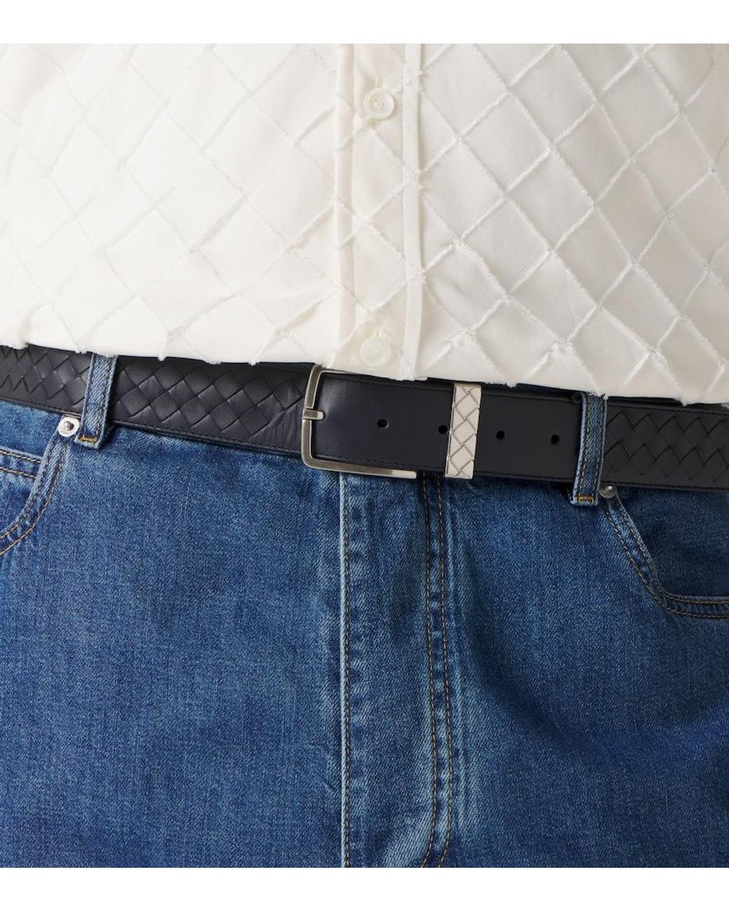 Bottega Veneta Black Intreccio Loop Leather Belt for men