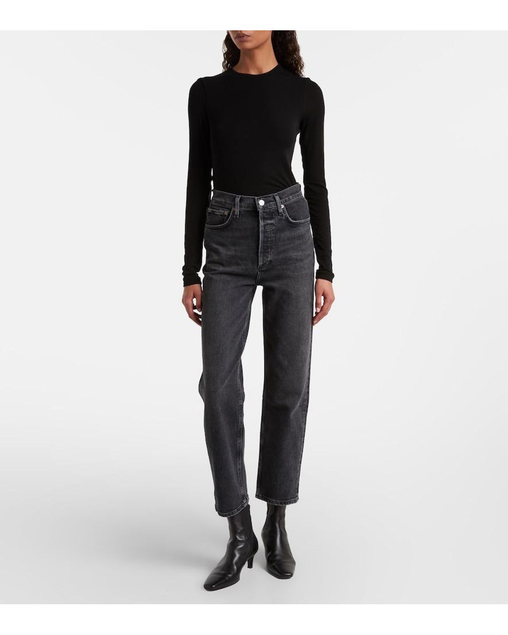 Agolde Black 90's Pinch Waist Crop Straight Jeans
