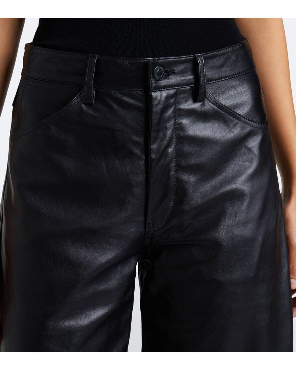 Nili Lotan Black Tribeca Leather Barrel-Leg Pants