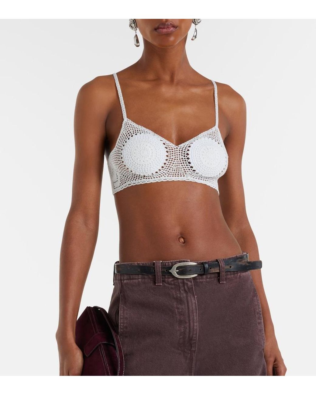Magda Butrym White Crochet Cotton Bra