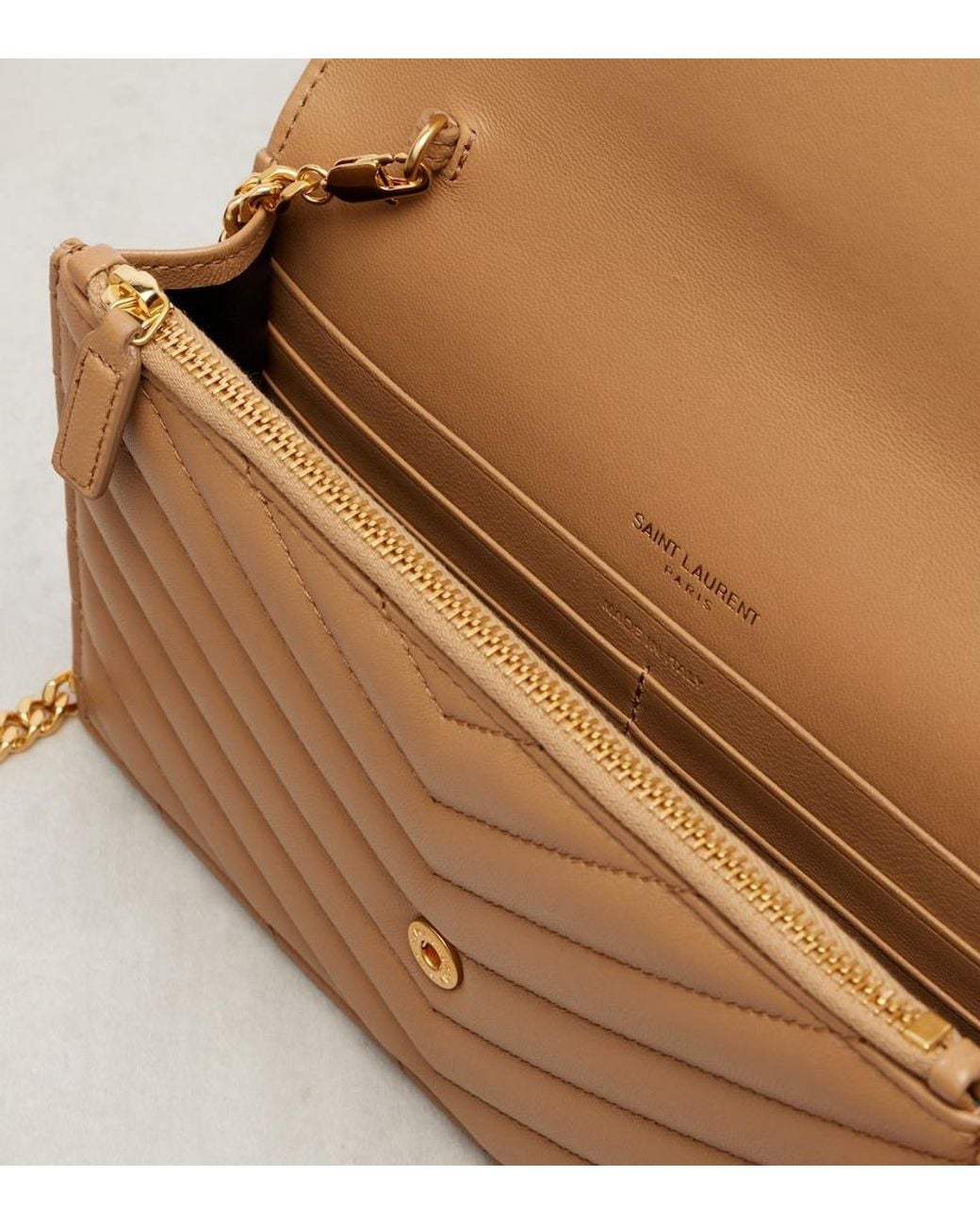 Saint Laurent Brown Cassandre Envelope Matelasse Leather Wallet On Chain