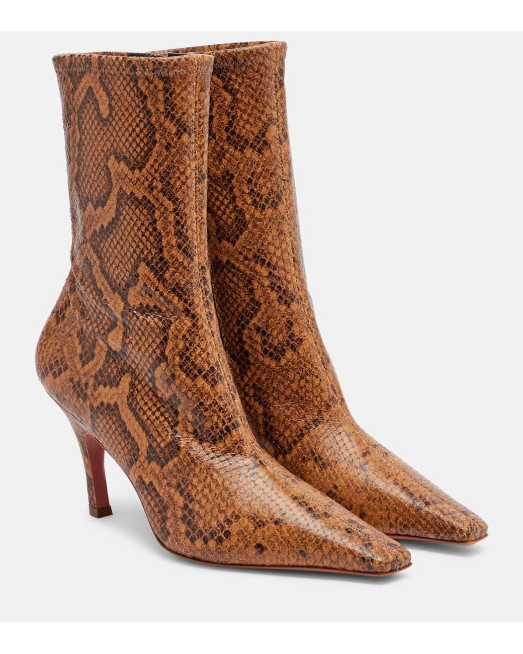 AMINA MUADDI Brown Jamie Snake-Effect Leather Ankle Boots