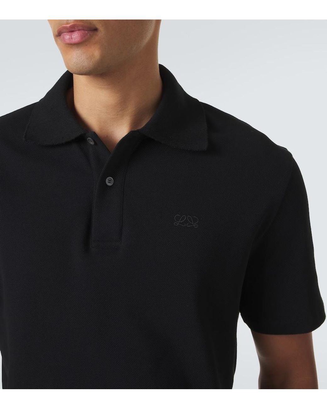 Loewe Black Double L Cotton Pique Polo Shirt for men