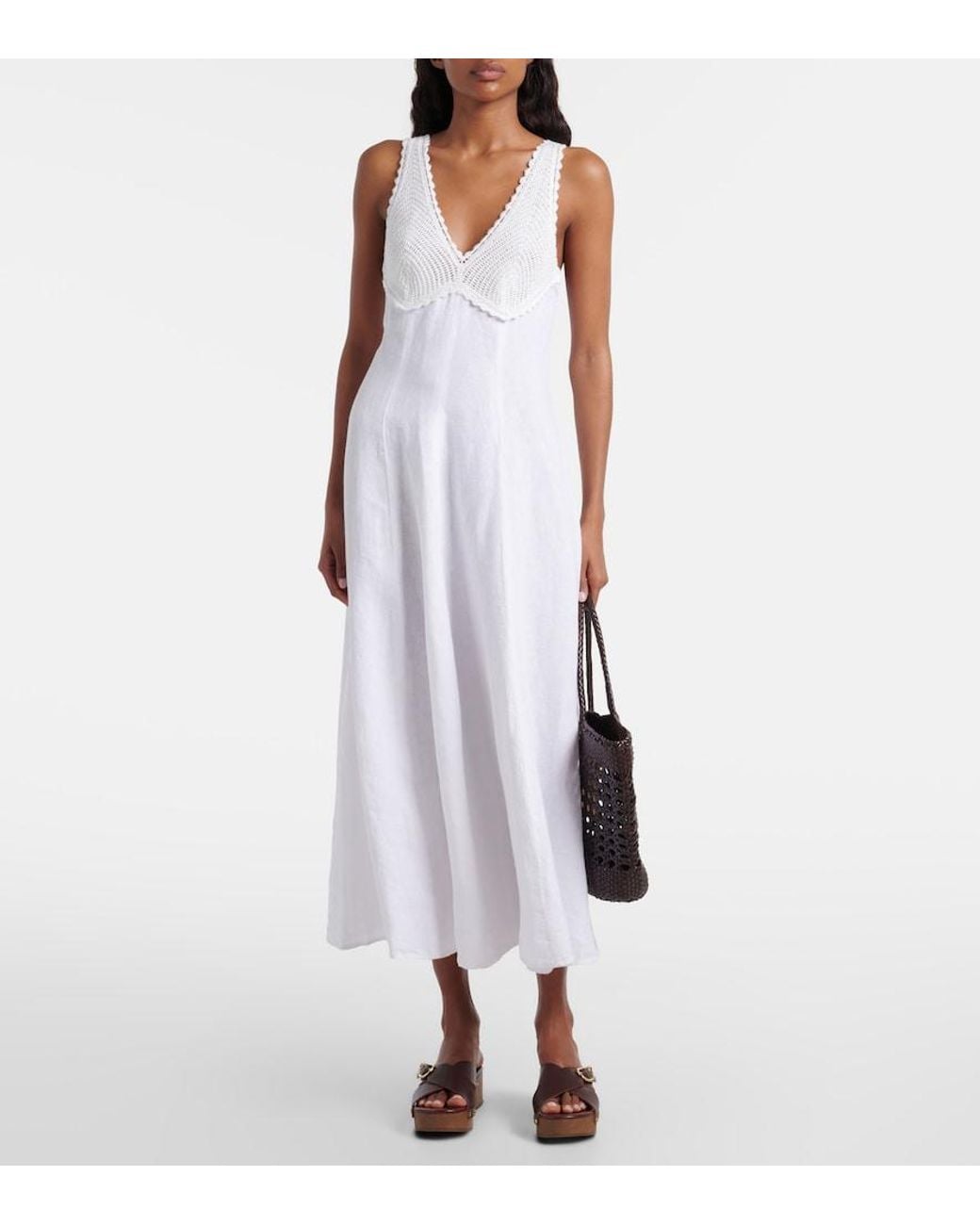 Polo Ralph Lauren White Crocheted Linen Midi Dress