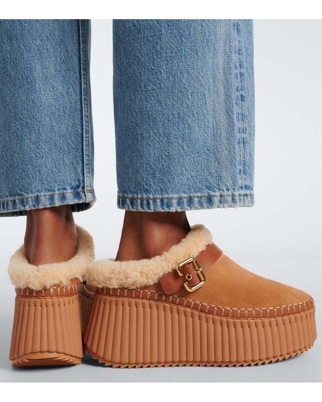 Chloé Brown Nama 80 Suede Platform Mules