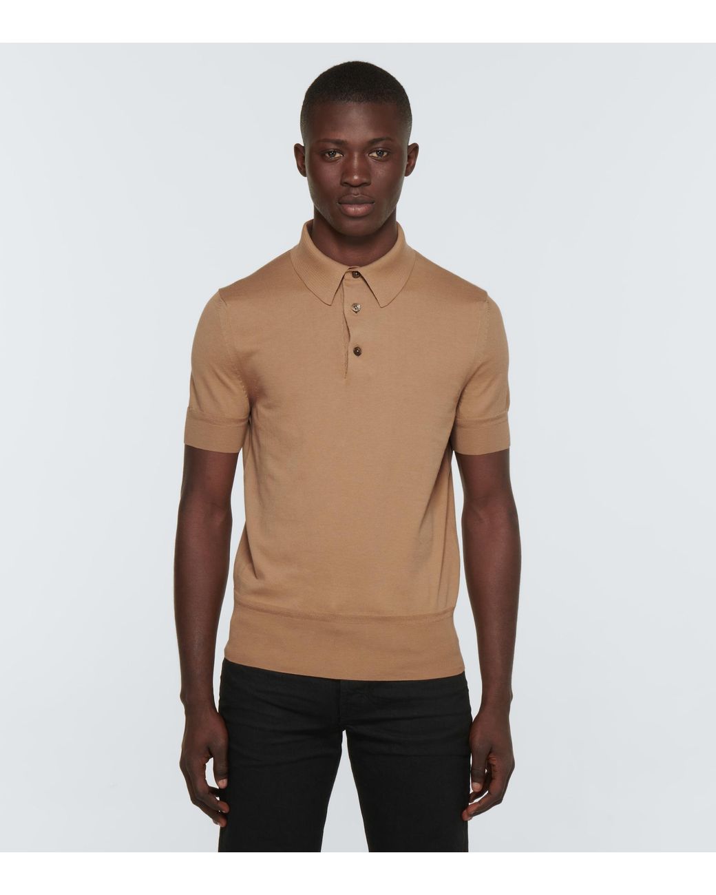 Tom Ford Short-sleeved Cotton Polo Shirt in Brown for Men | Lyst