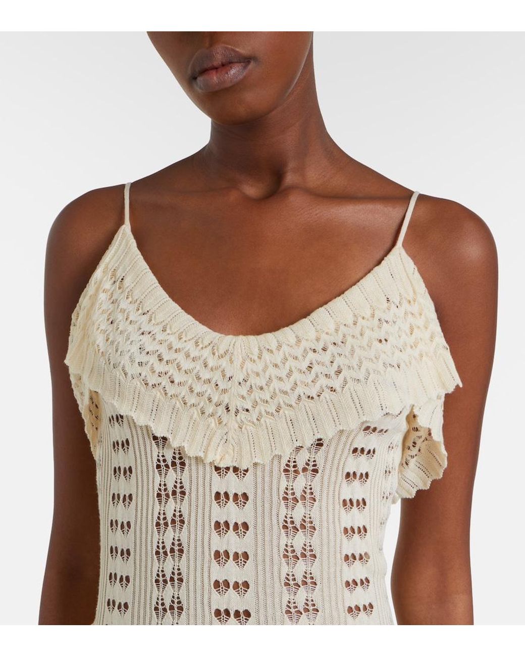 AYA MUSE Natural Ruffled Pointelle Maxi Dress