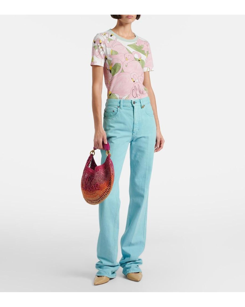 Chloé Red Summer Banana Medium Raffia Shoulder Bag