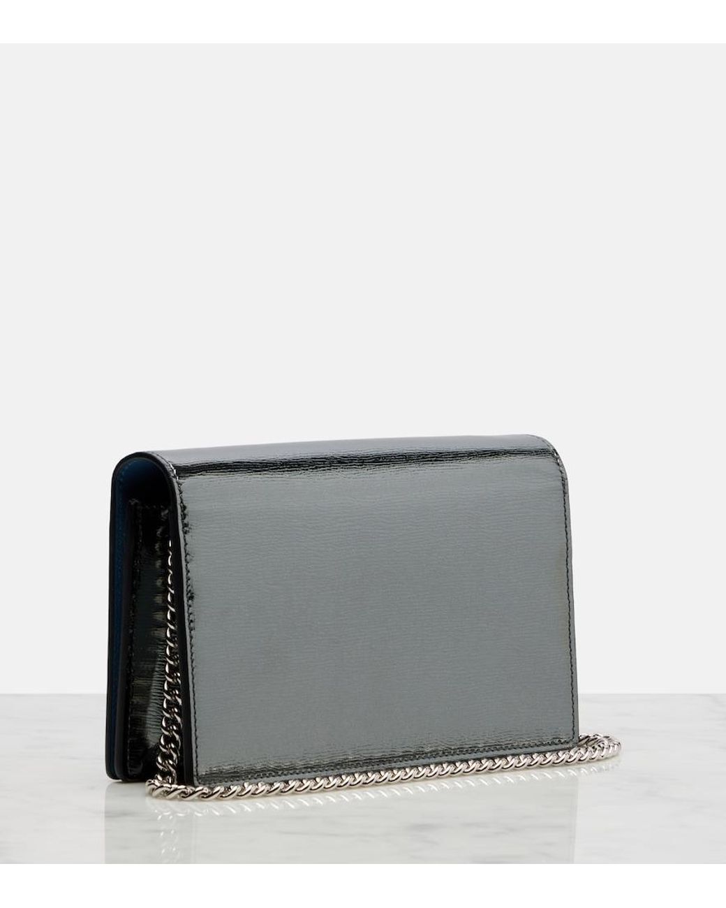 Gucci Gray Gg Marmont Leather Wallet On Chain