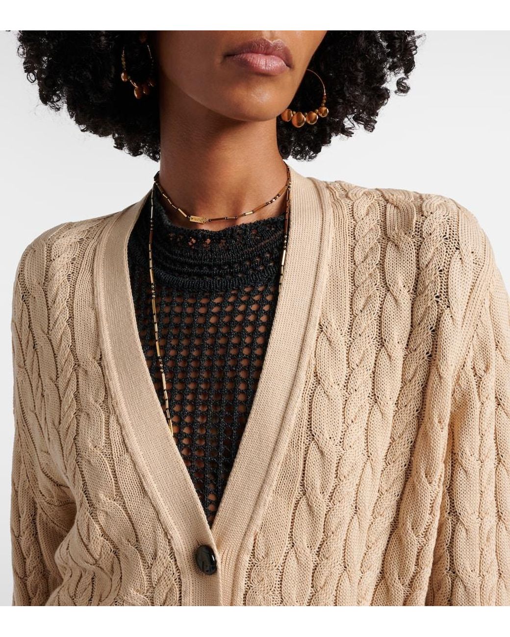 Blazé Milano Natural Ket Cable-Knit Cotton Cardigan