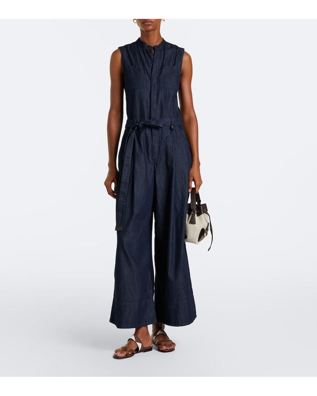 Max Mara Blue Wide-Leg Denim Jumpsuit