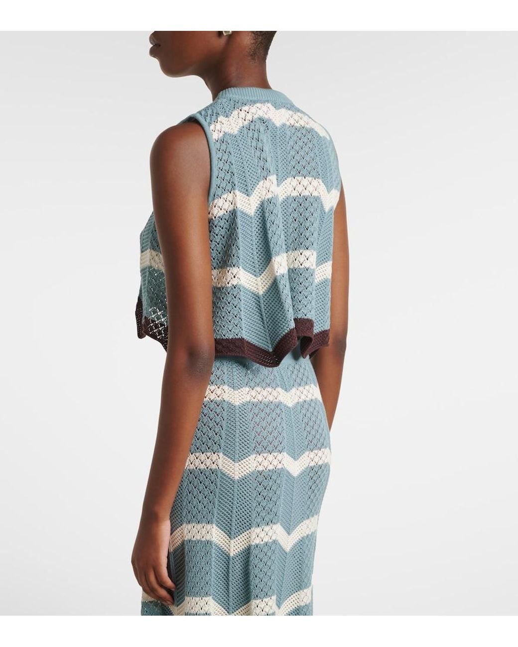 LaDoubleJ Blue Chevron Crochet Cotton Crop Top