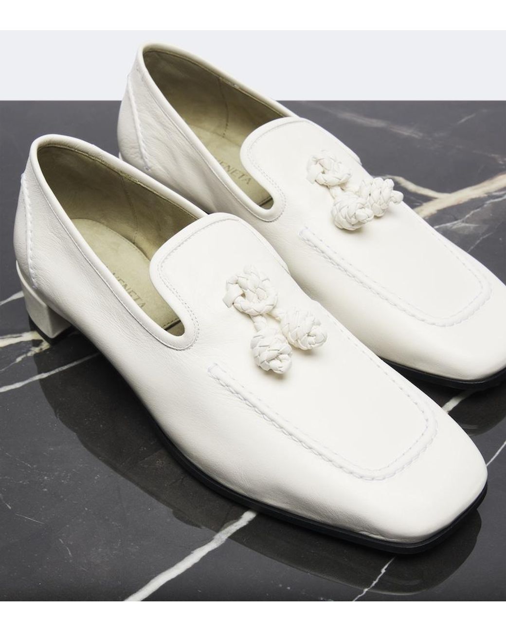 Bottega Veneta White Romeo Knot Leather Loafer Pumps