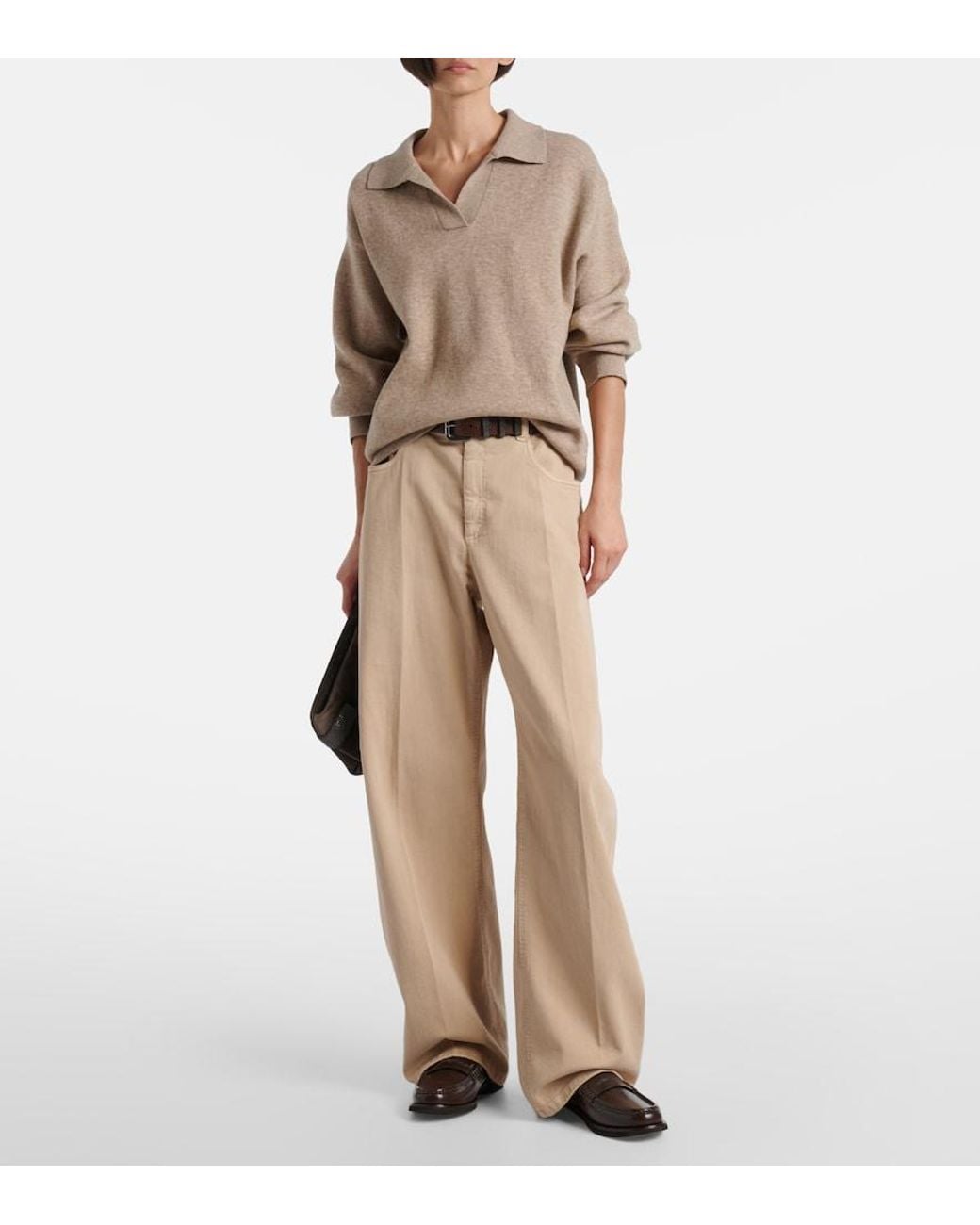 Brunello Cucinelli Natural Monili Cashmere-Blend Polo Sweater