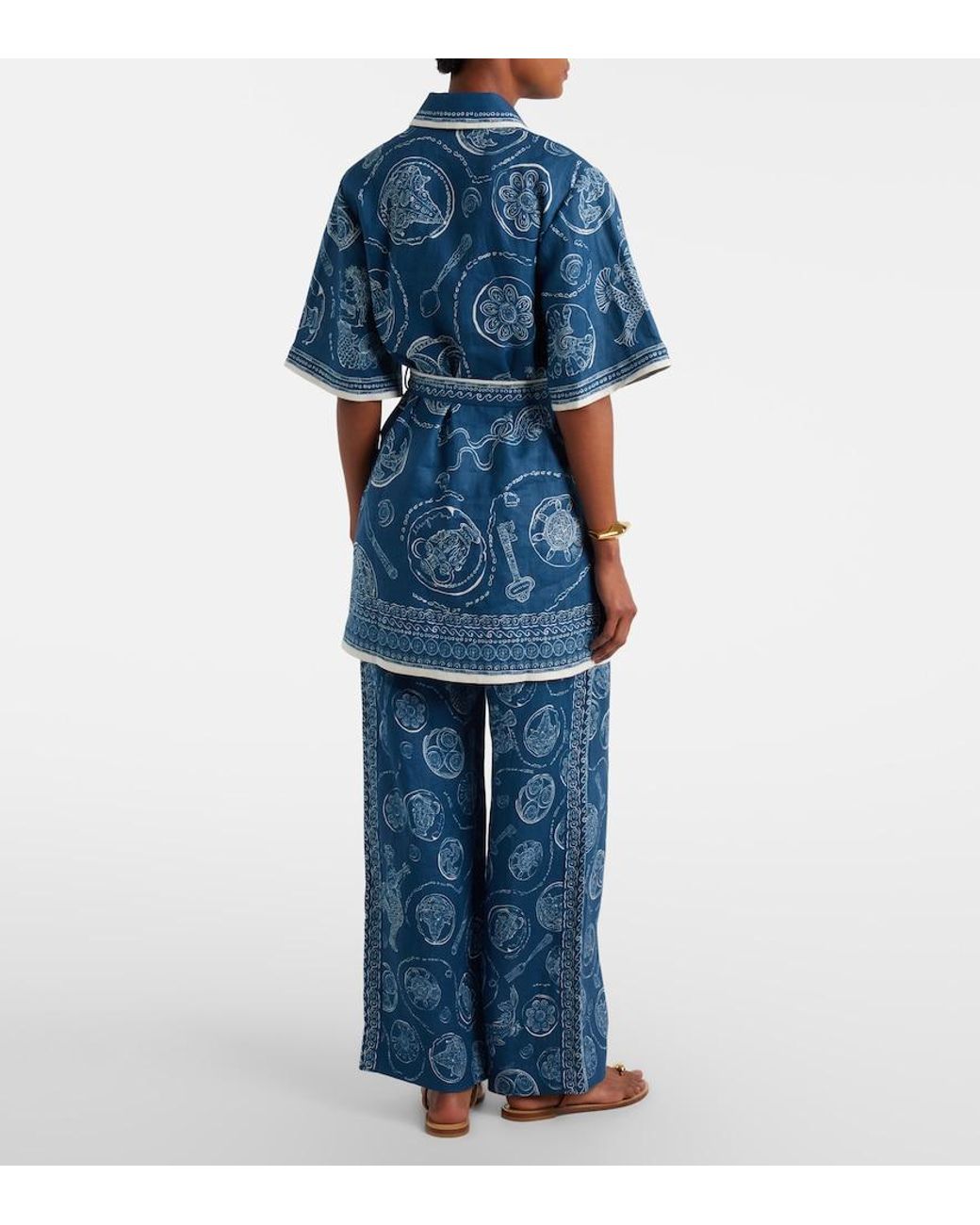 ALÉMAIS Blue Lucky Printed Linen Wide-Leg Pants