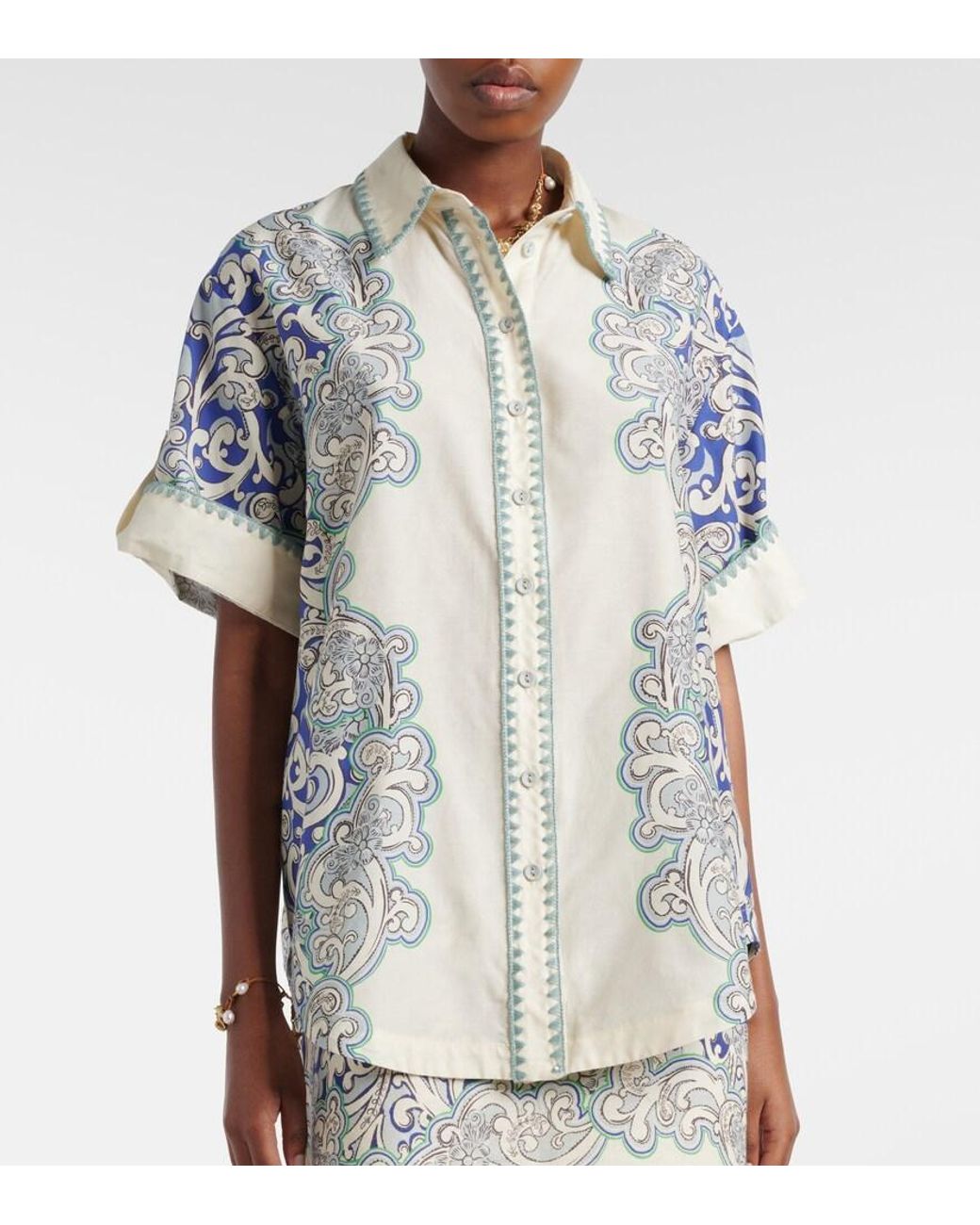 ALÉMAIS Blue Printed Cotton And Silk Shirt