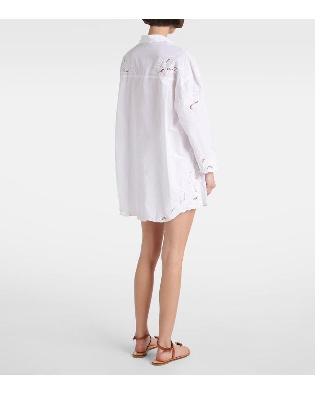 Juliet Dunn White Broderie Anglaise Cotton Poplin Shirt